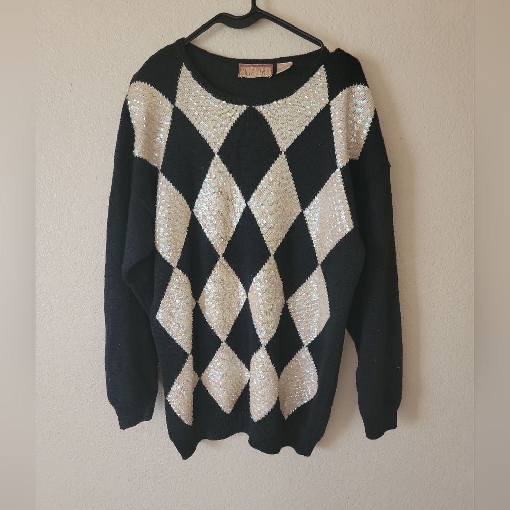 Cristina cotton and glittering blend sweater size medium color black and white.